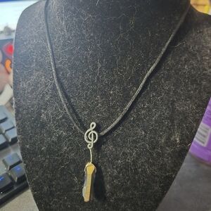 Rainbow Aura Quartz Treble Clef Necklace